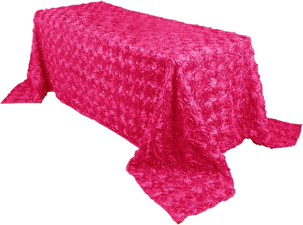 FUCHSIA - Rectangular Tablecloth Table Cloth Satin Rosette - 3D Floral Table Cloth for Wedding Baby Shower Birthday Tea Party Dessert