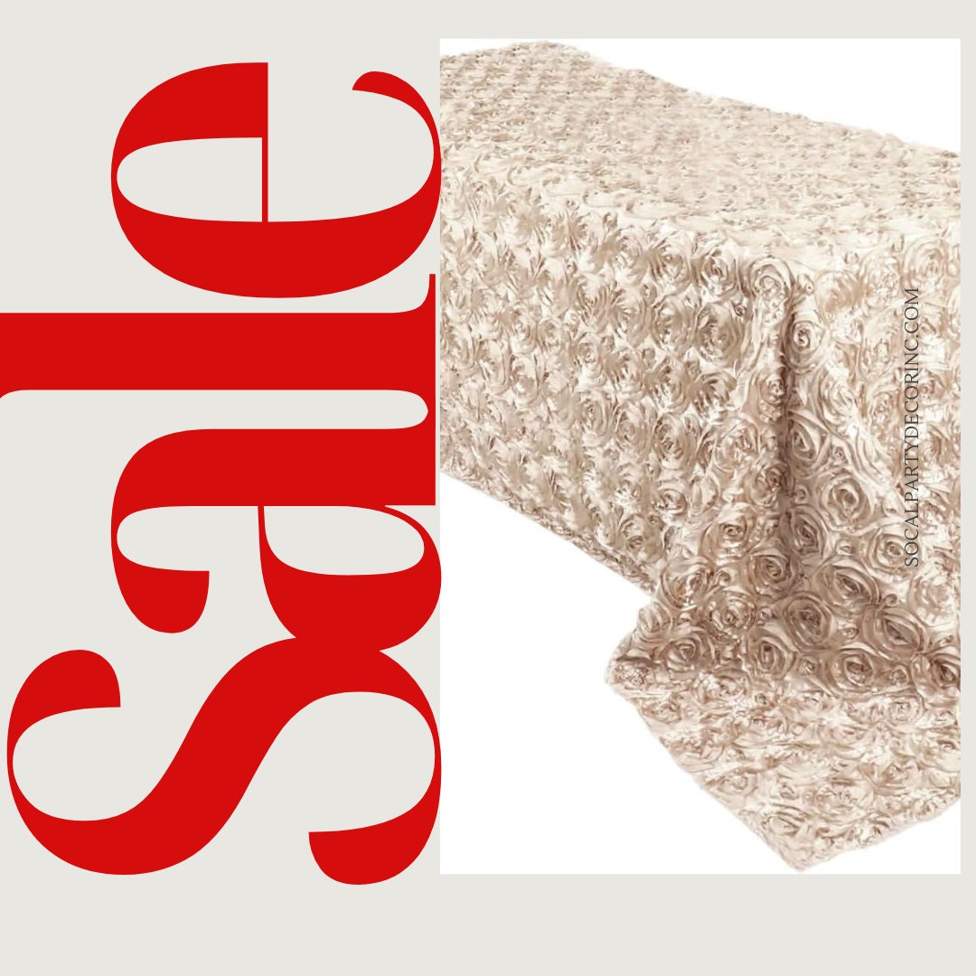 CHAMPAGNE - Rectangular Tablecloth Table Cloth Satin Rosette - 3D Floral Table Cloth for Wedding Baby Shower Birthday Tea Party Dessert