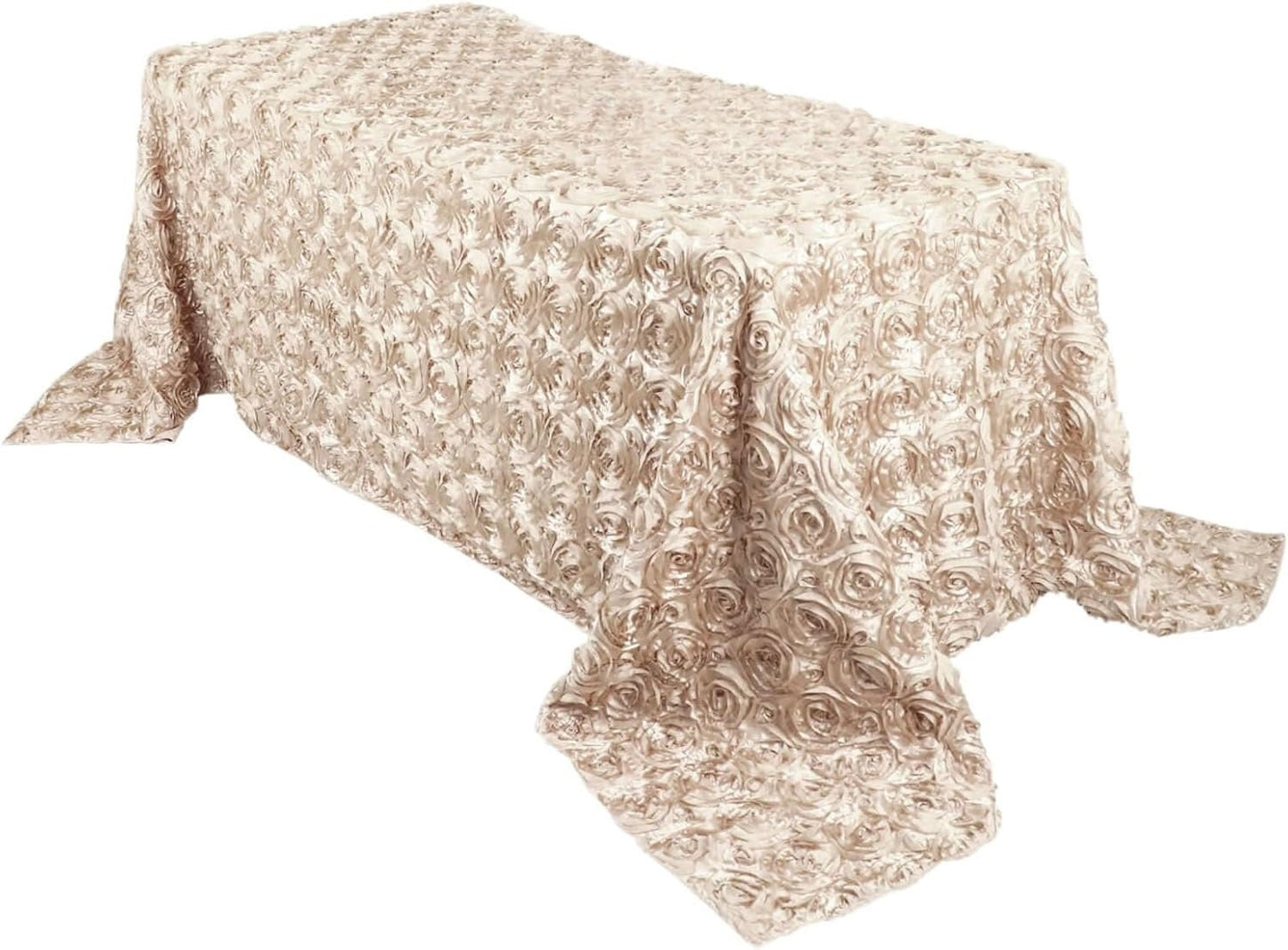 CHAMPAGNE - Rectangular Tablecloth Table Cloth Satin Rosette - 3D Floral Table Cloth for Wedding Baby Shower Birthday Tea Party Dessert