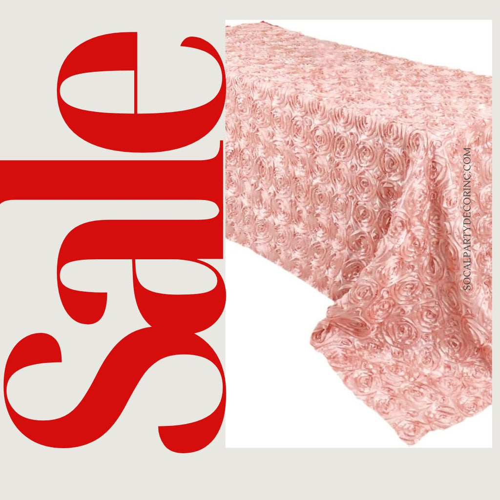 DUSTY ROSE - Rectangular Tablecloth Table Cloth Satin Rosette - 3D Floral Table Cloth for Wedding Baby Shower Birthday Tea Party Dessert