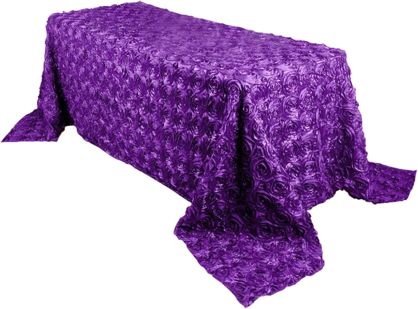 PURPLE - Rectangular Tablecloth Table Cloth Satin Rosette - 3D Floral Table Cloth for Wedding Baby Shower Birthday Tea Party Dessert