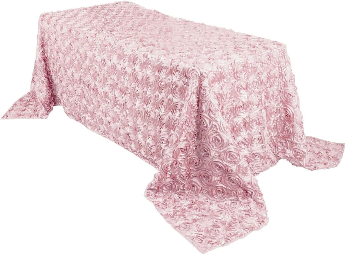 BLUSH - Rectangular Tablecloth Table Cloth Satin Rosette - 3D Floral Table Cloth for Wedding Baby Shower Birthday Tea Party Dessert