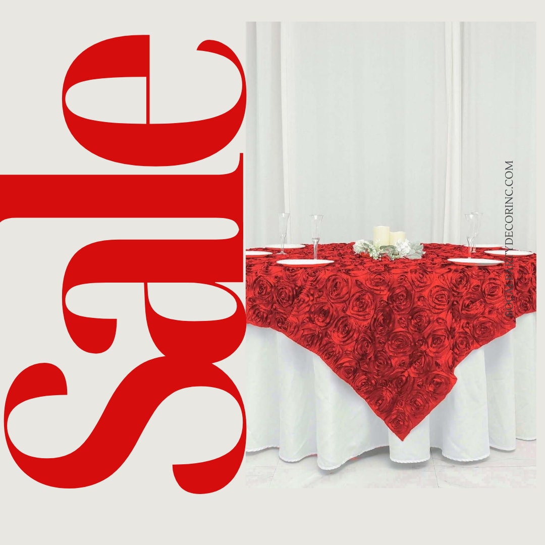 RED - 3D Rosette Square Tablecloth Overlay- Square Tablecloth Cover for Wedding Party Event Banquet. Choose Size Below