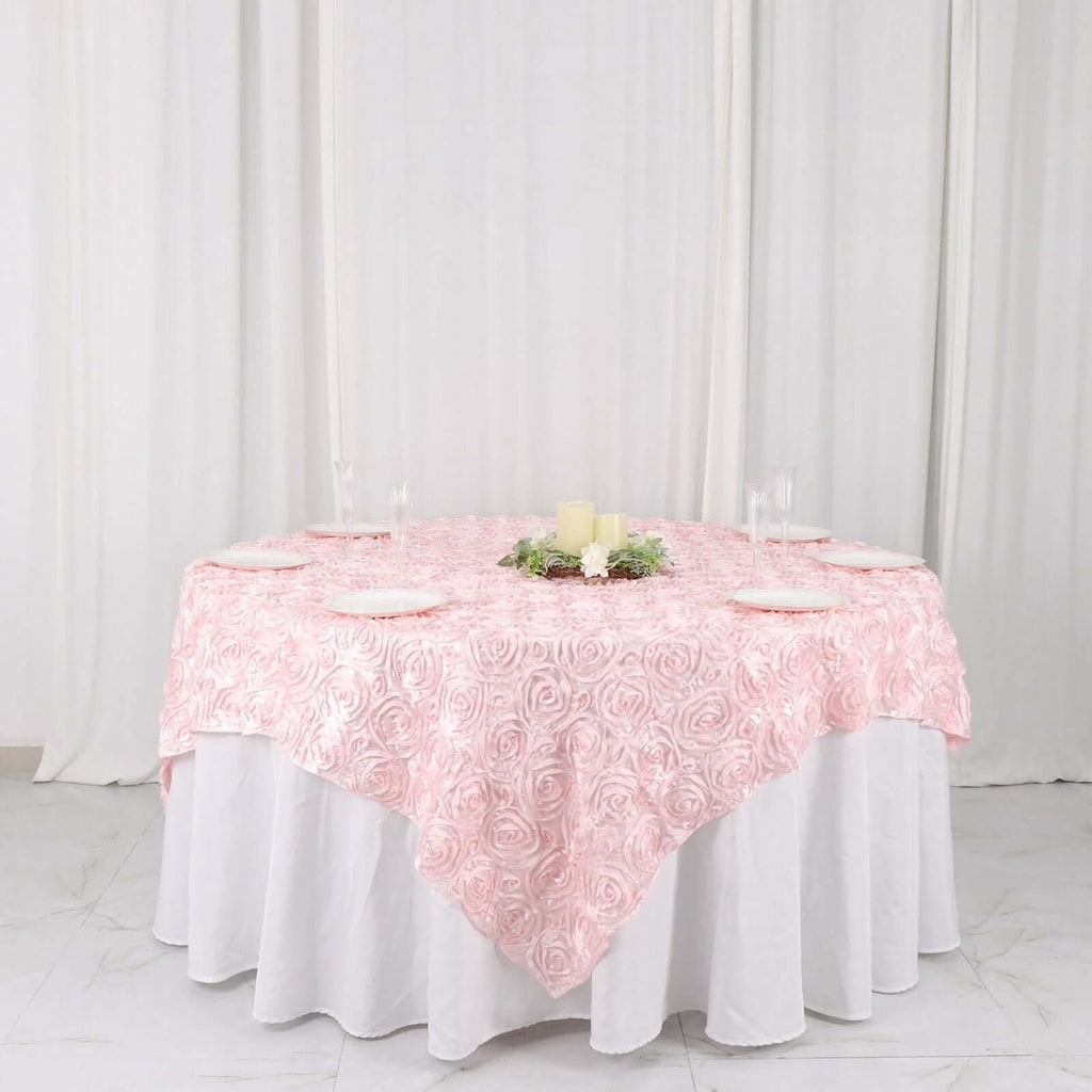 LT PINK - 3D Rosette Square Tablecloth Overlay- Square Tablecloth Cover for Wedding Party Event Banquet. Choose Size Below