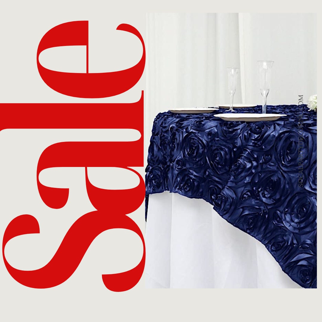NAVY - 3D Rosette Square Tablecloth Overlay- Square Tablecloth Cover for Wedding Party Event Banquet. Choose Size Below