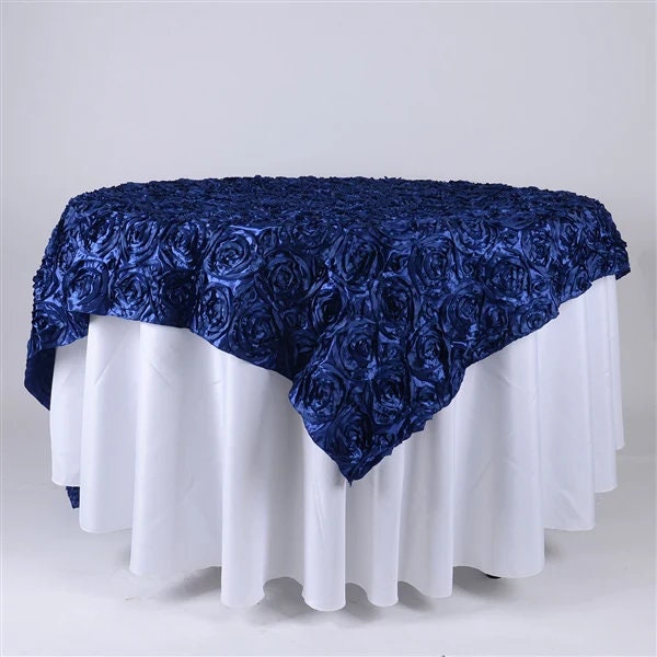 NAVY - 3D Rosette Square Tablecloth Overlay- Square Tablecloth Cover for Wedding Party Event Banquet. Choose Size Below