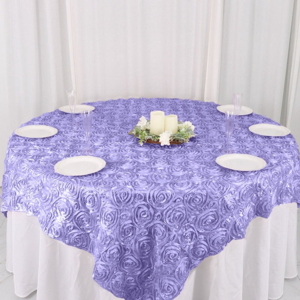 LILAC - 3D Rosette Square Tablecloth Overlay- Square Tablecloth Cover for Wedding Party Event Banquet. Choose Size Below