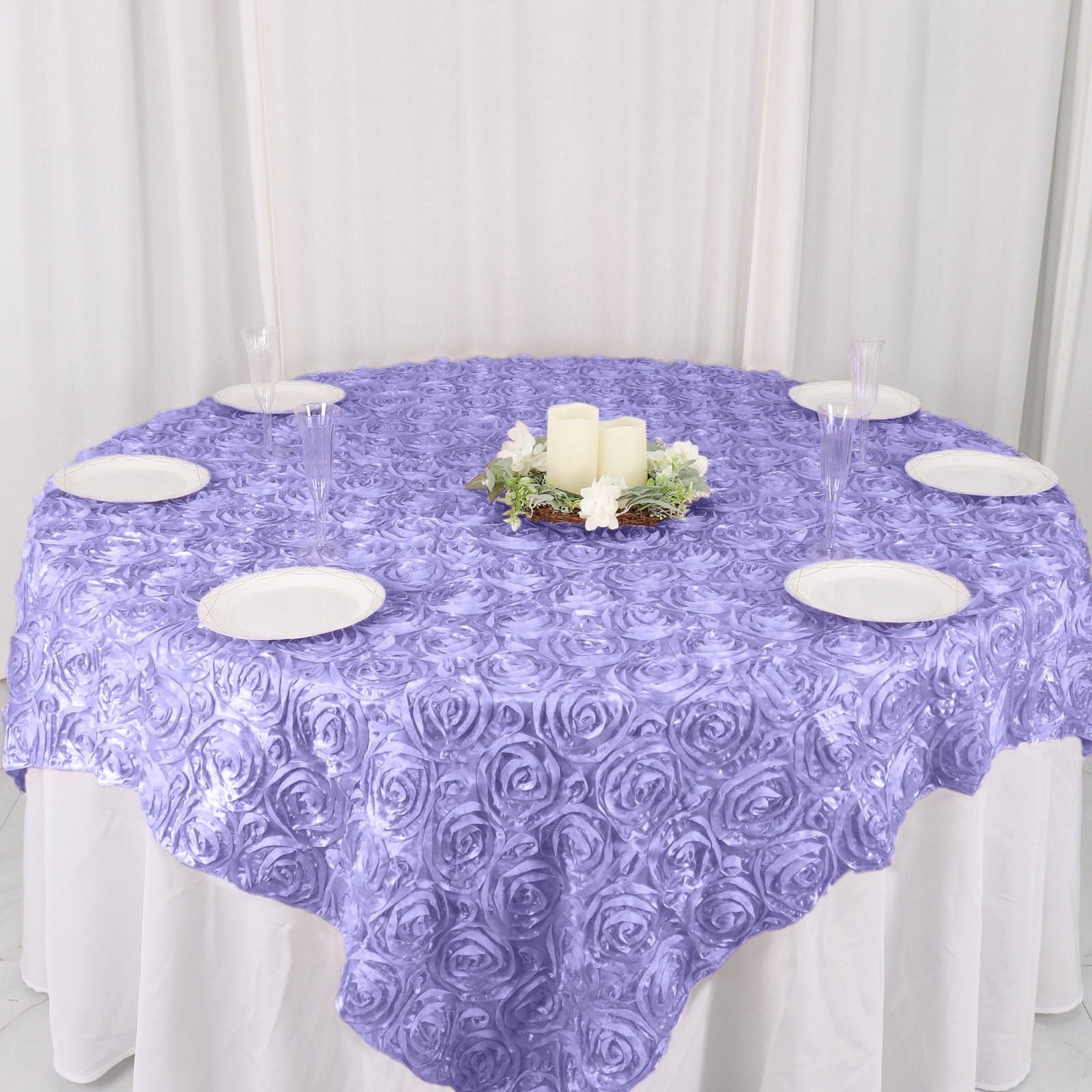 LILAC - 3D Rosette Square Tablecloth Overlay- Square Tablecloth Cover for Wedding Party Event Banquet. Choose Size Below