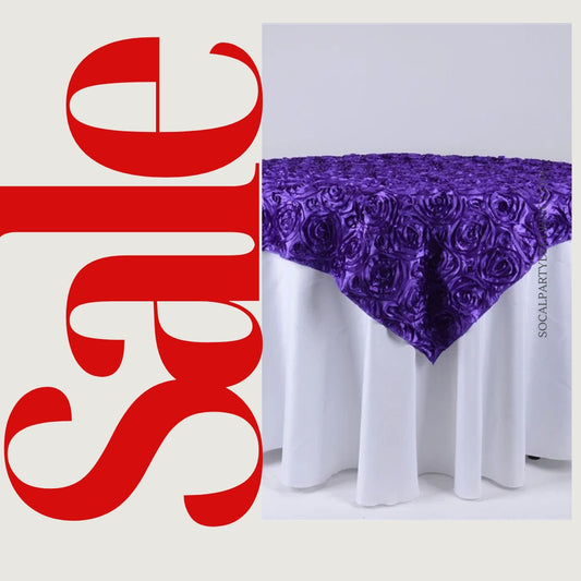 PURPLE - 3D Rosette Square Tablecloth Overlay- Square Tablecloth Cover for Wedding Party Event Banquet. Choose Size Below