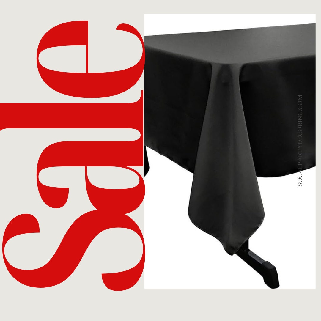 BLACK - Polyester Poplin Washable Rectangular Tablecloth, Stain Wrinkle Resistant Table Cover Fabric Table Cloth for Dinning, Kitchen, Party