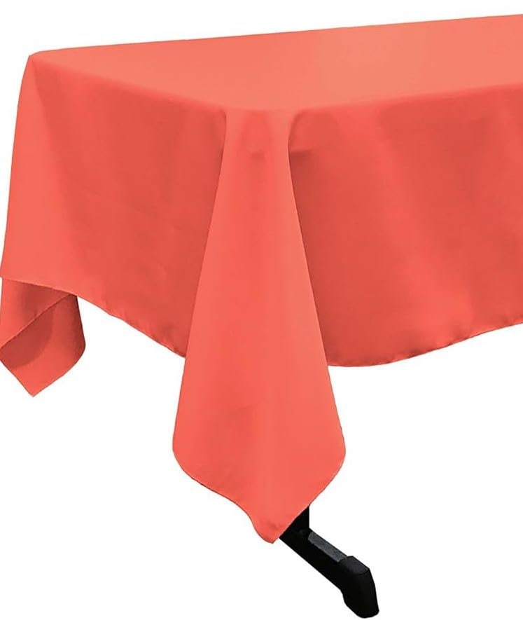 CORAL -  Polyester Poplin Washable Rectangular Tablecloth,Stain Wrinkle Resistant Table Cover Fabric Table Cloth for Dinning, Kitchen,Party