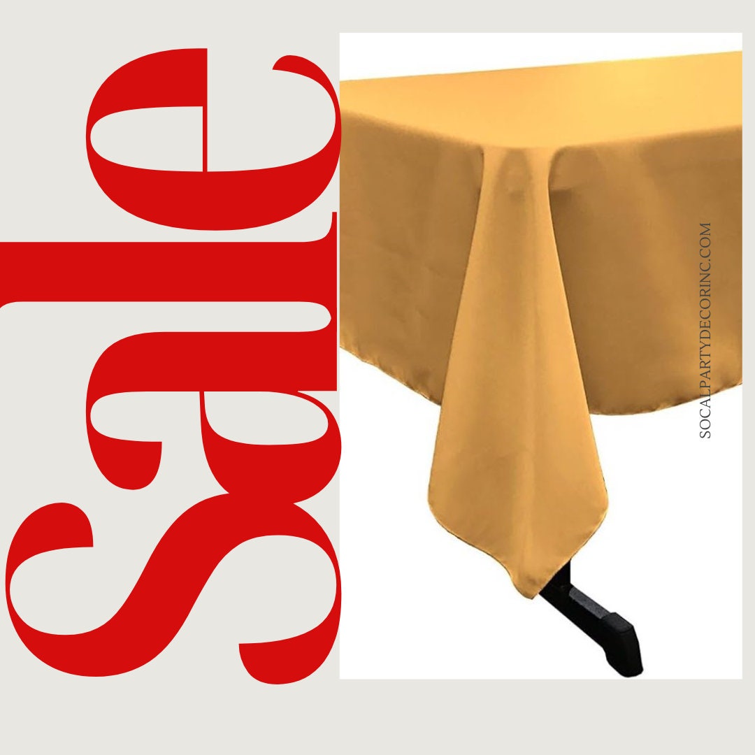 GOLD - Polyester Poplin Washable Rectangular Tablecloth, Stain Wrinkle Resistant Table Cover Fabric Table Cloth for Dinning, Kitchen Party