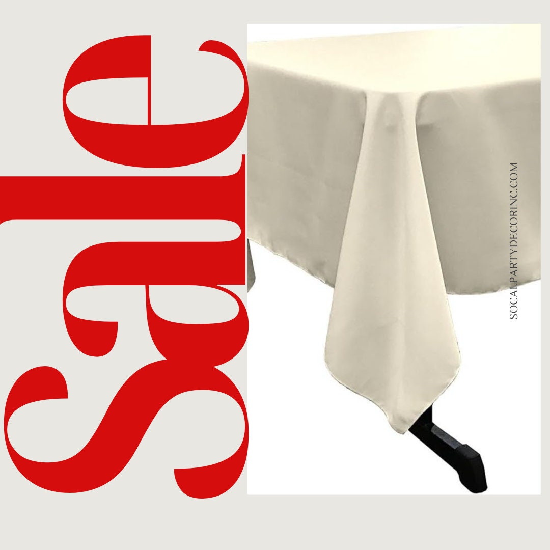 IVORY - Polyester Poplin Washable Rectangular Tablecloth, Stain Wrinkle Resistant Table Cover Fabric Table Cloth for Dinning, Kitchen, Party