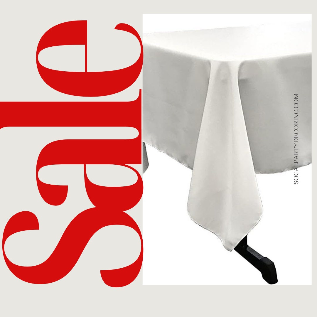 WHITE - Polyester Poplin Washable Rectangular Tablecloth, Stain Wrinkle Resistant Table Cover Fabric Table Cloth for Dinning, Kitchen, Party