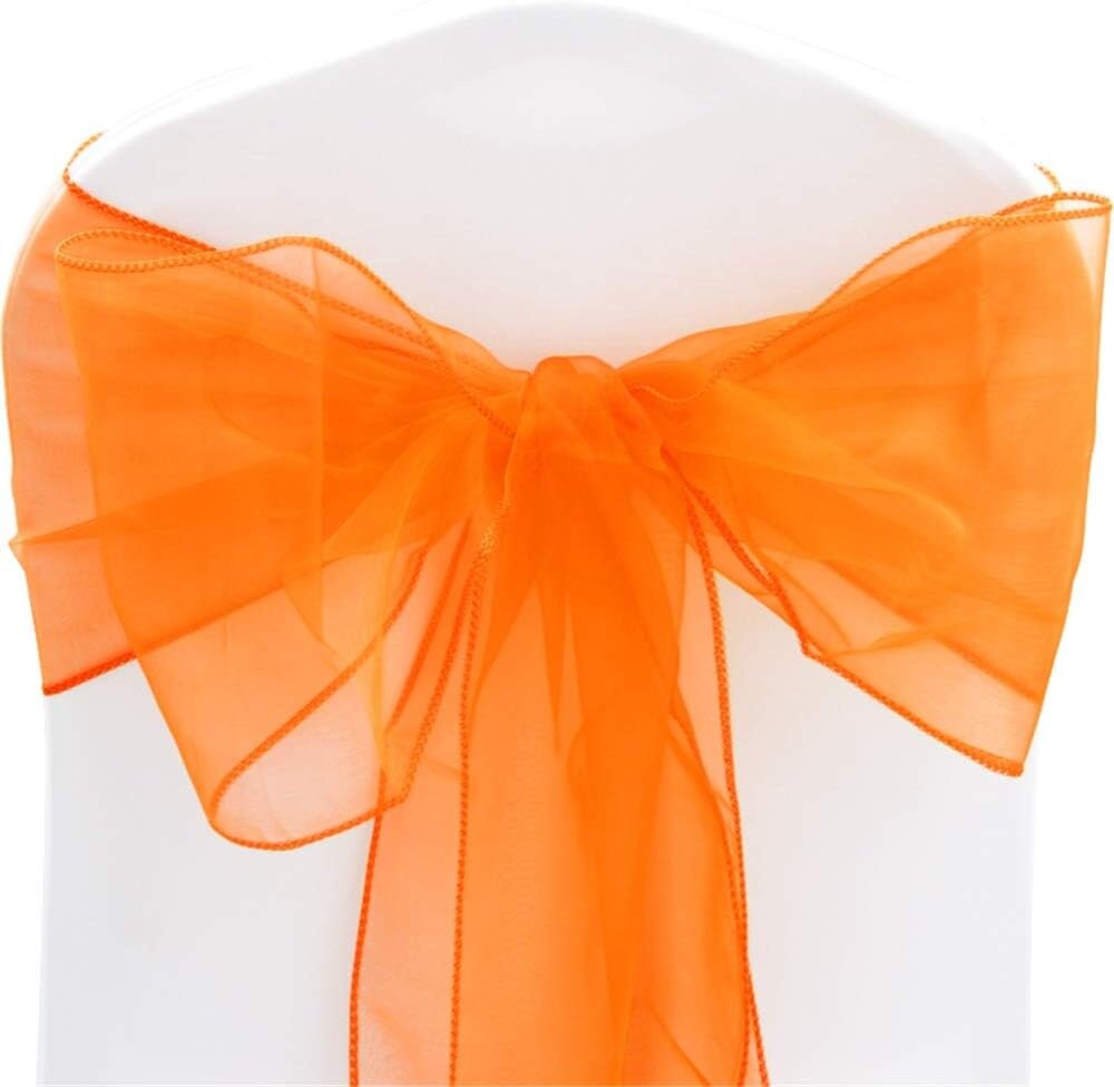 ORANGE - Chair Sashes Bows for Wedding Reception Event Banquets Chair Decoration, Dinning Chair Cover Sash Ribbon Tie Back Party Supplies