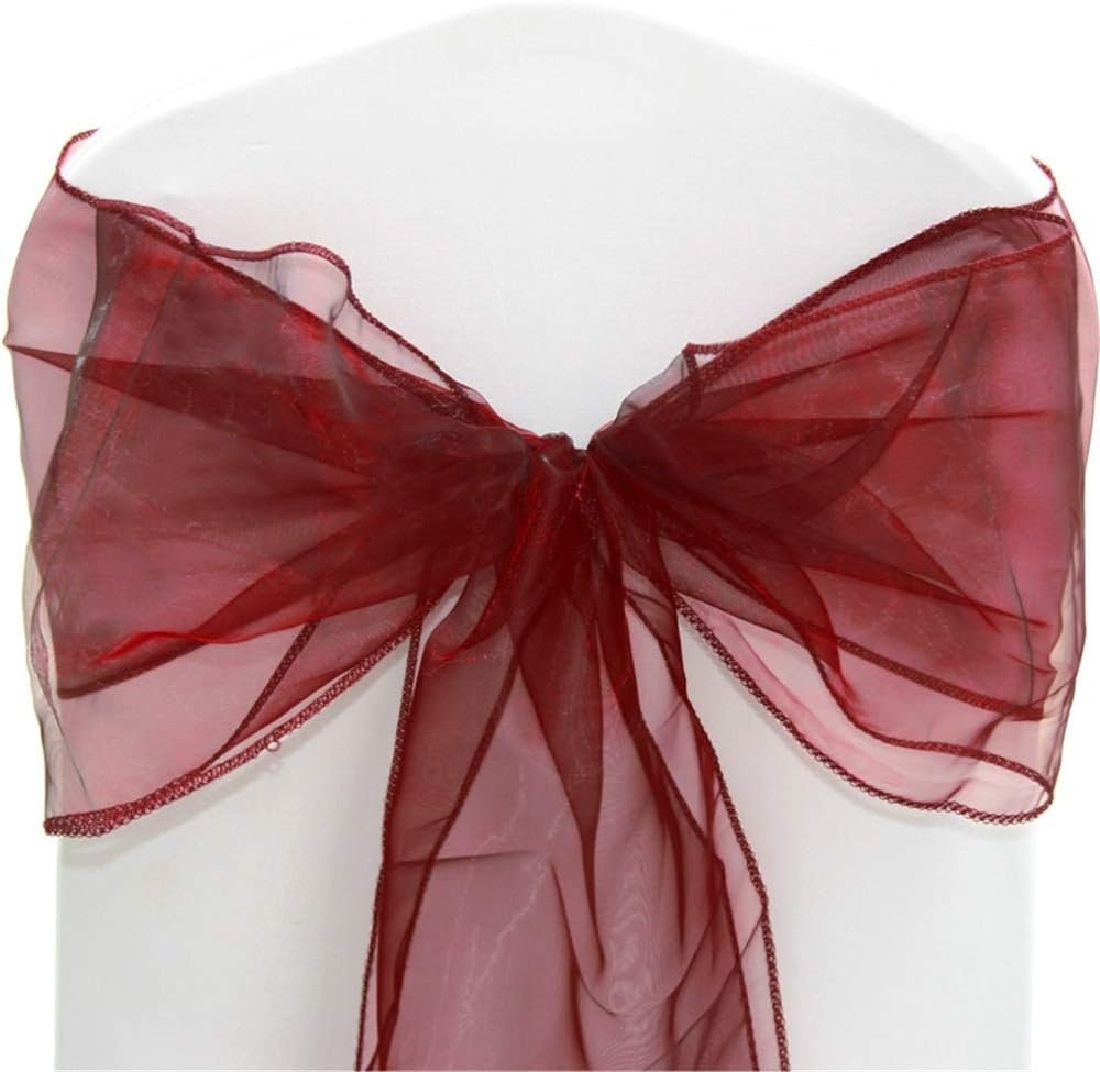 BURGUNDY - Chair Sashes Bows for Wedding Reception Event Banquets Chair Decoration, Dinning Chair Cover Sash Ribbon Tie Back Party Supplies