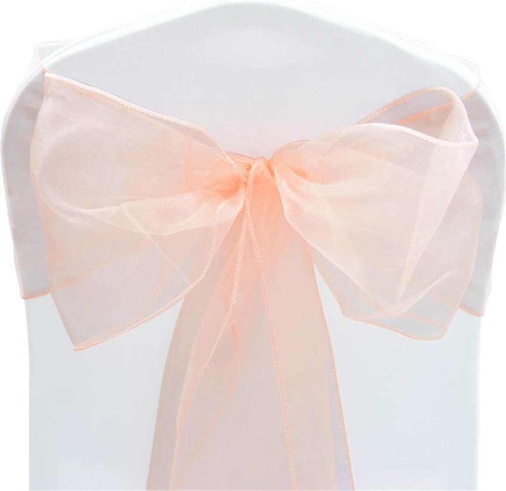 PEACH - Chair Sashes Bows for Wedding Reception Event Banquets Chair Decoration, Dinning Chair Cover Sash Ribbon Tie Back Party Supplies