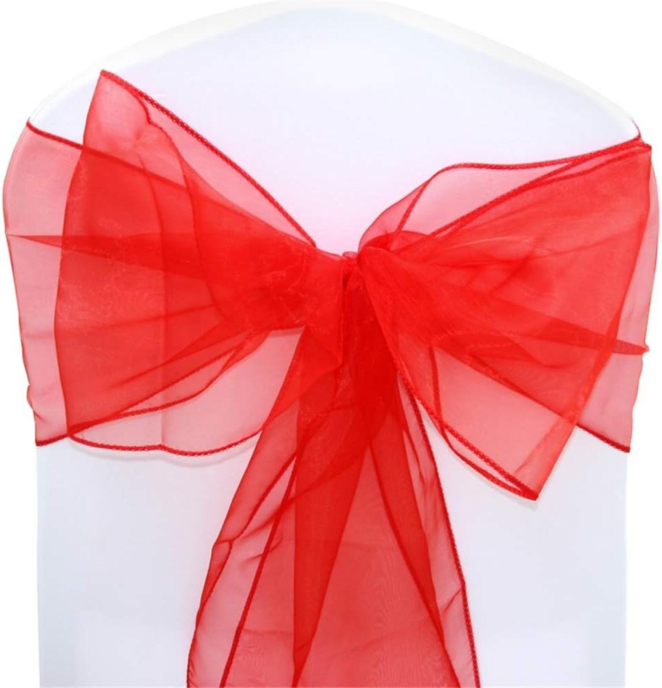 RED - Chair Sashes Bows for Wedding Reception Event Banquets Chair Decoration, Dinning Chair Cover Sash Ribbon Tie Back Party Supplies