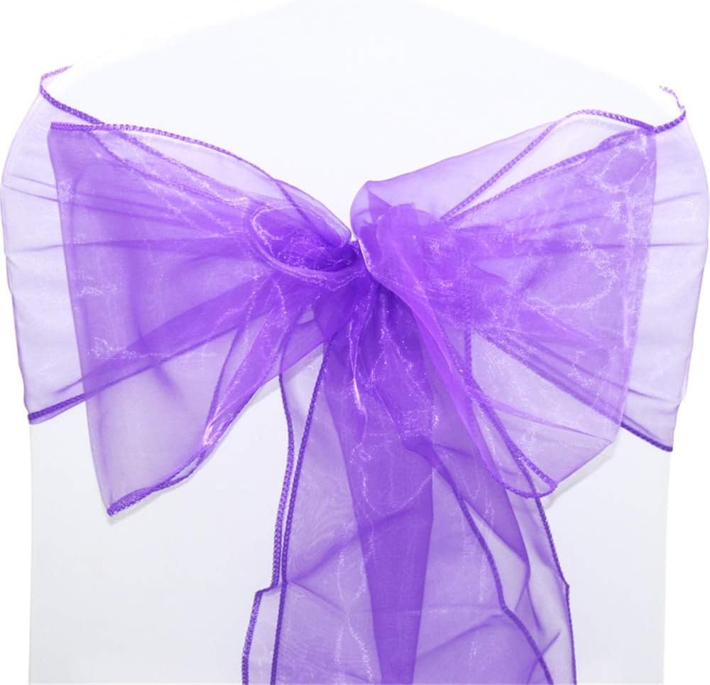 PURPLE - Chair Sashes Bows for Wedding Reception Event Banquets Chair Decoration, Dinning Chair Cover Sash Ribbon Tie Back Party Supplies