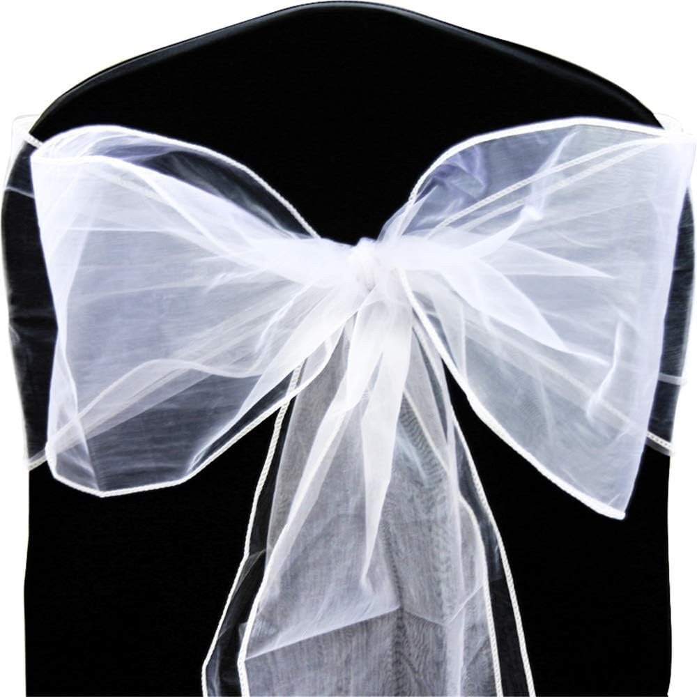 WHITE - Chair Sashes Bows for Wedding Reception Event Banquets Chair Decoration, Dinning Chair Cover Sash Ribbon Tie Back Party Supplies