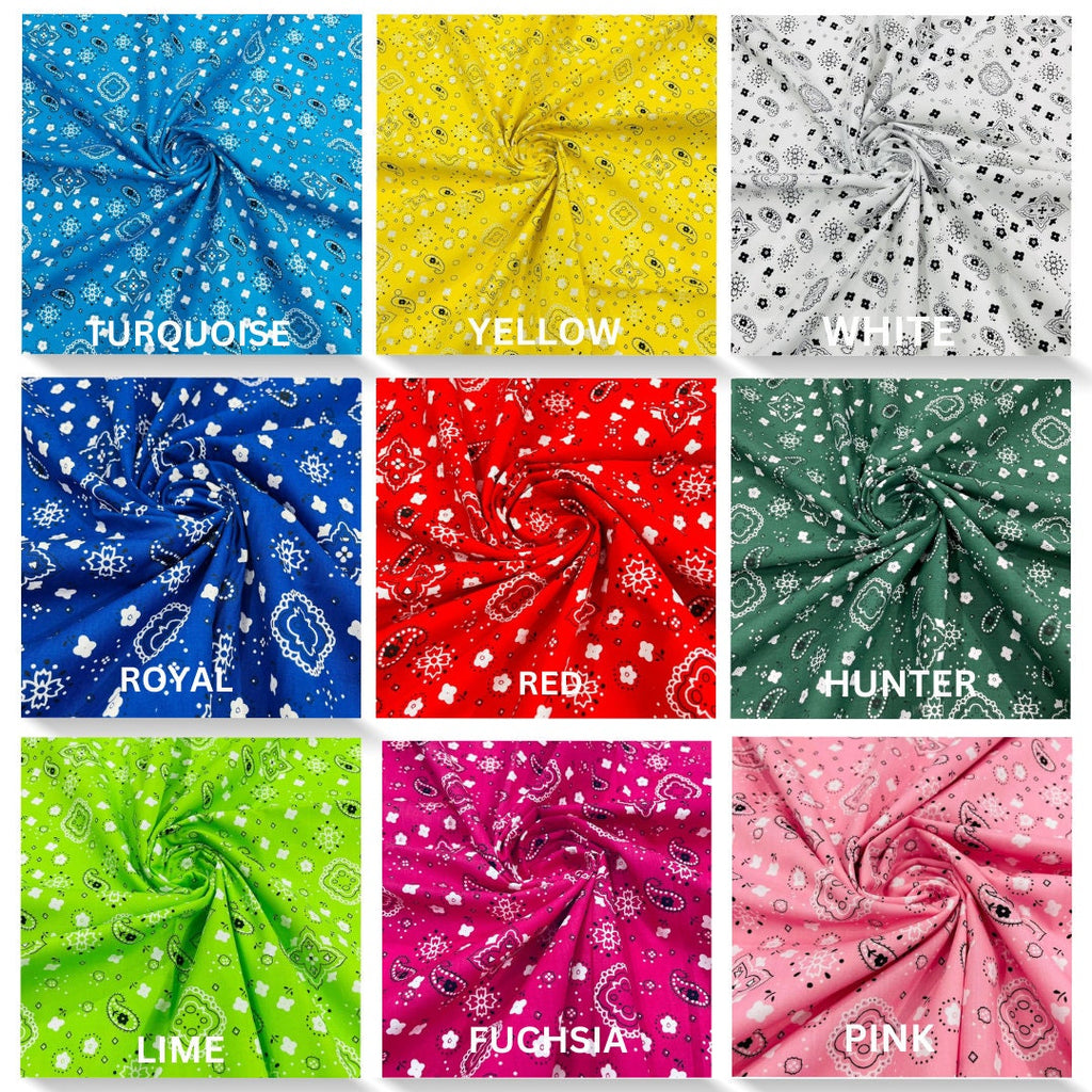 BANDANA - Print Poly Cotton Fabric 60" Wide by The Yard. Choose Color Below