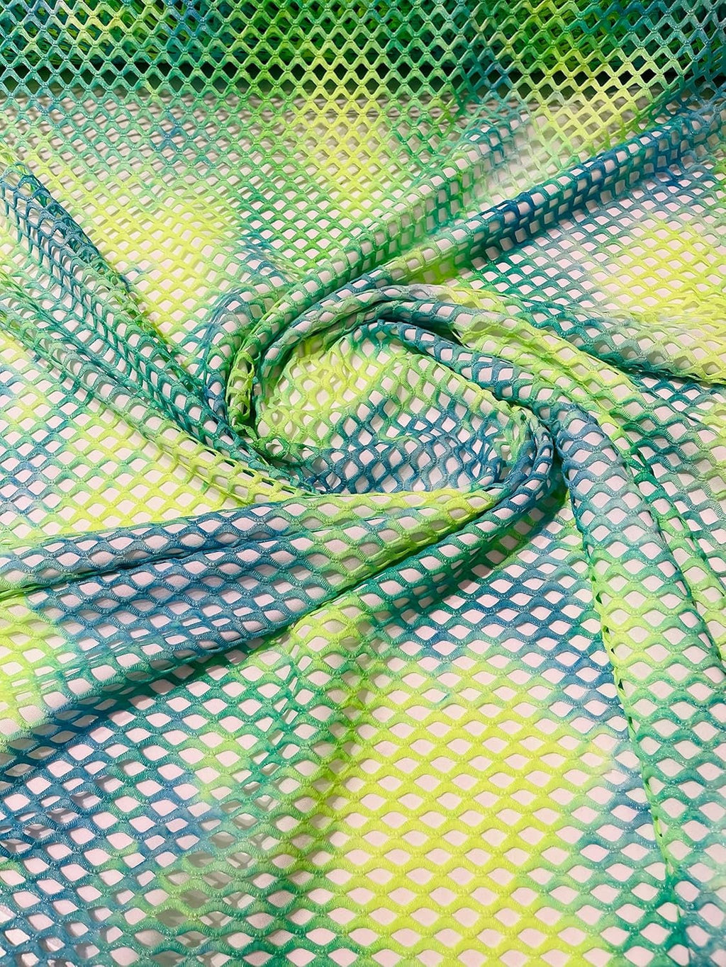 FISHNET - Big Fishnet Diamond Mesh Tie Dye with Silver Glitter 4 Way Stretch By The Yard. Choose Color Below