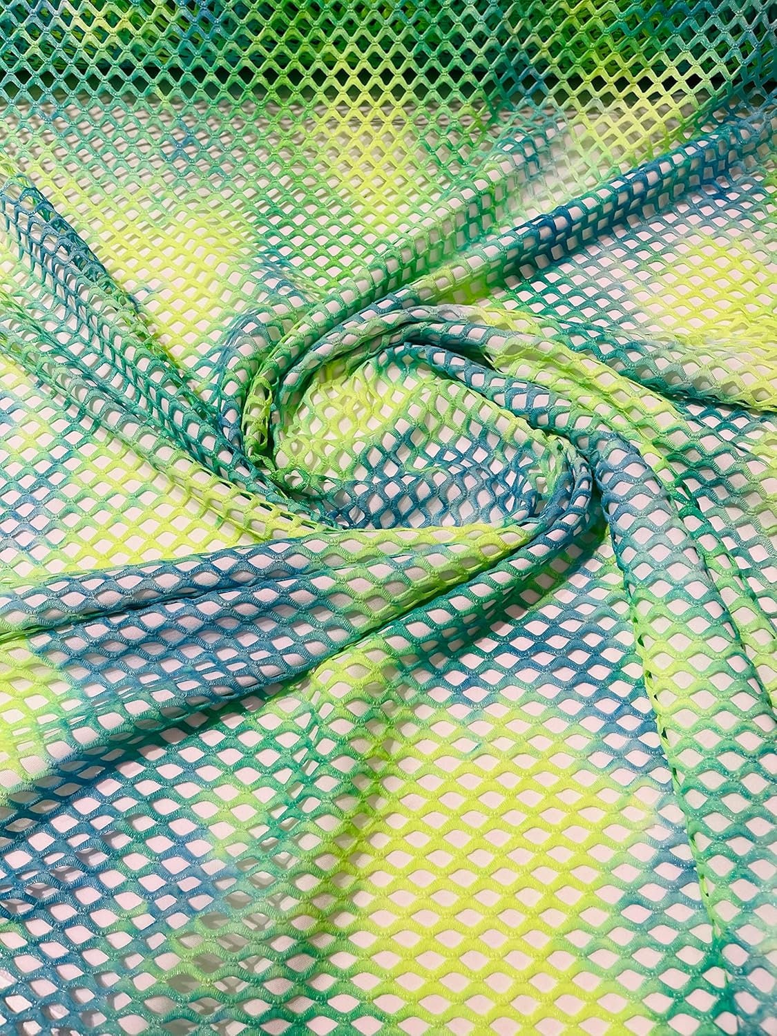FISHNET - Big Fishnet Diamond Mesh Tie Dye with Silver Glitter 4 Way Stretch By The Yard. Choose Color Below