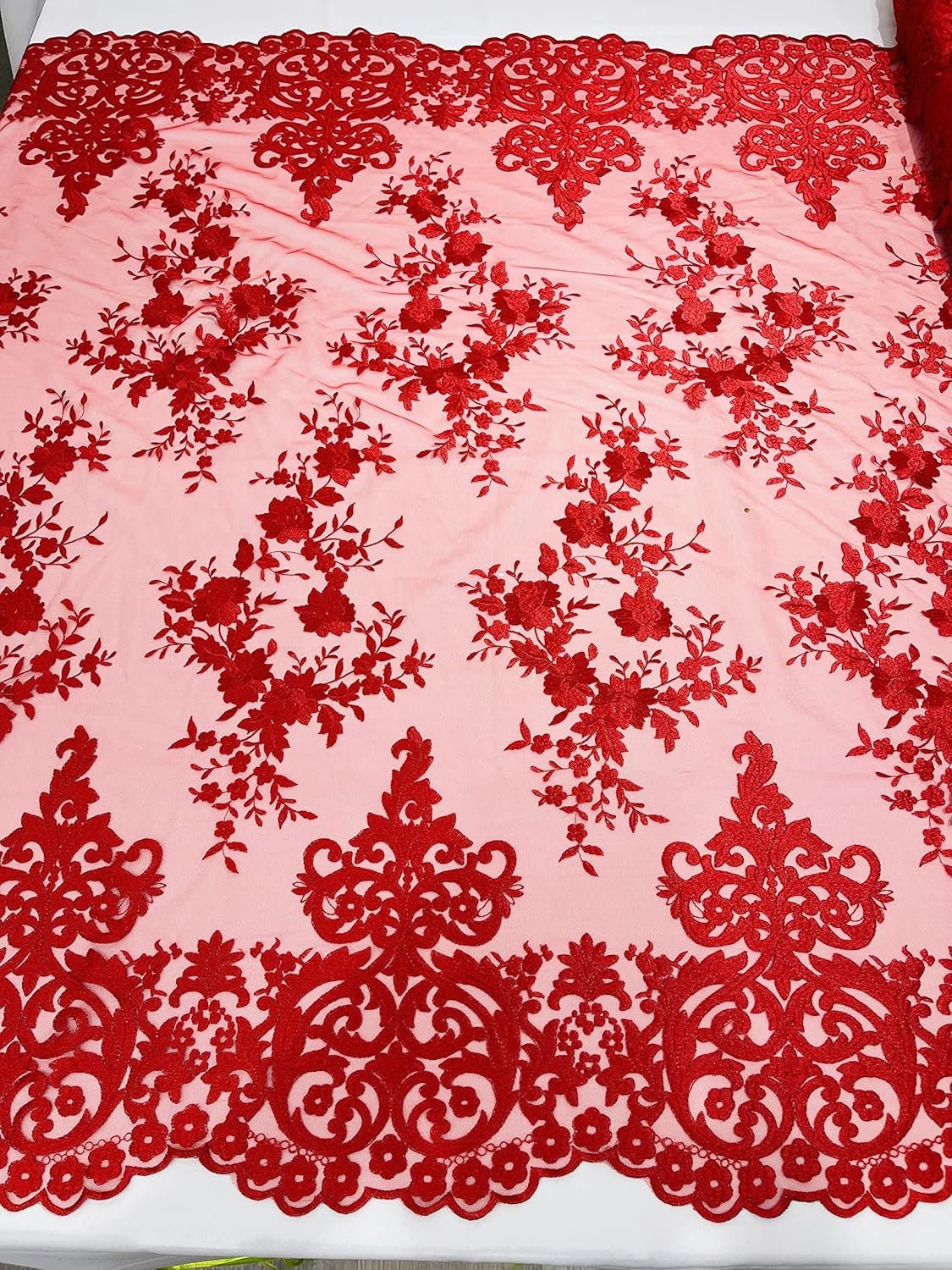 FASHION -Flower Damask Flat Lace Embroidery On A Mesh (1 Yard. Sold By The Yard. Choose Color Below