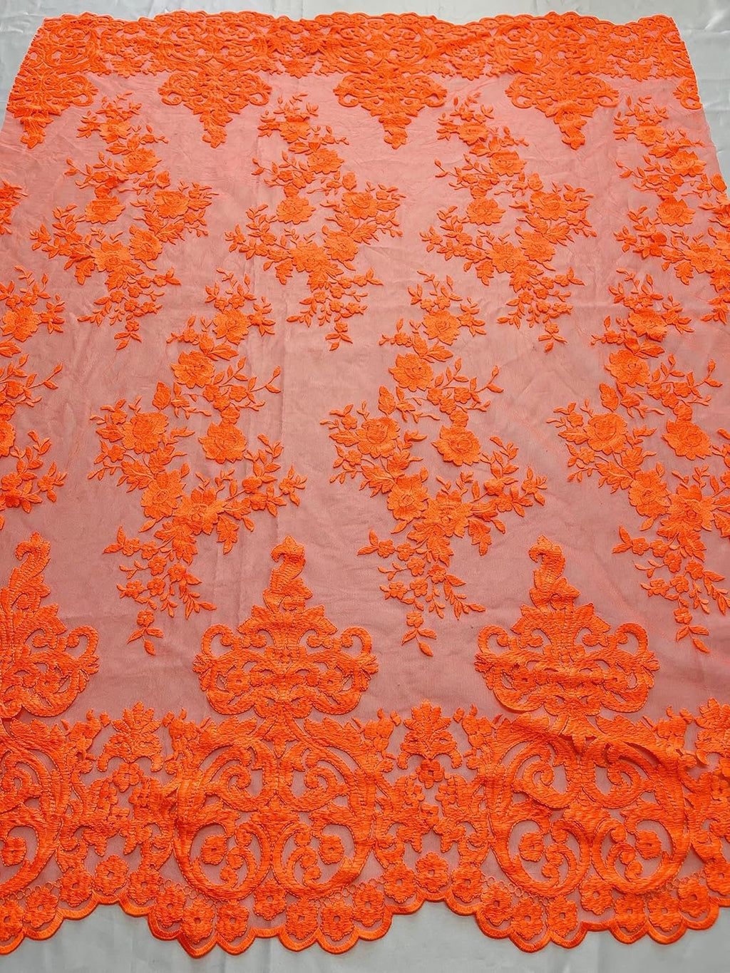 FASHION -Flower Damask Flat Lace Embroidery On A Mesh (1 Yard. Sold By The Yard. Choose Color Below