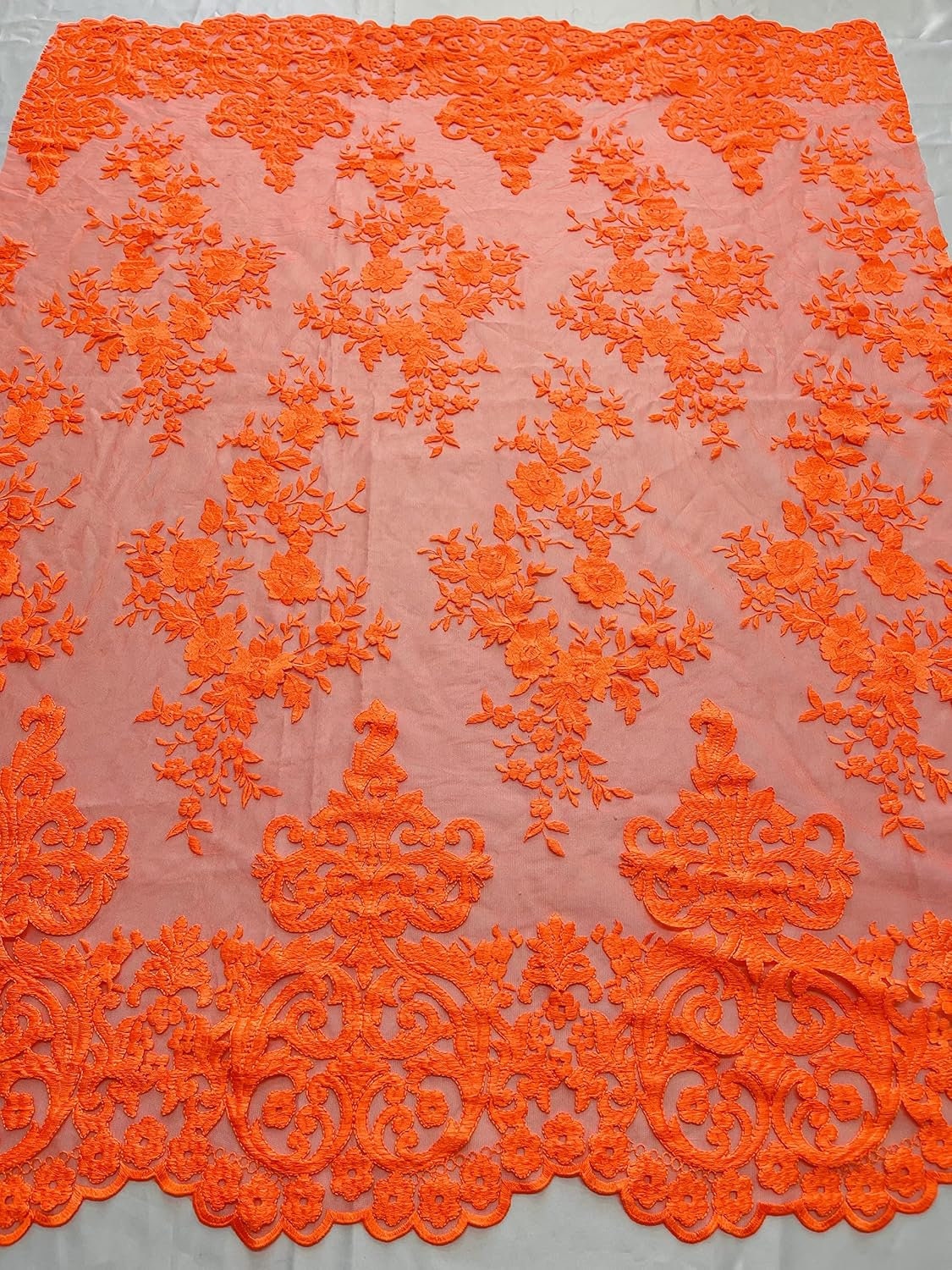 FASHION -Flower Damask Flat Lace Embroidery On A Mesh (1 Yard. Sold By The Yard. Choose Color Below