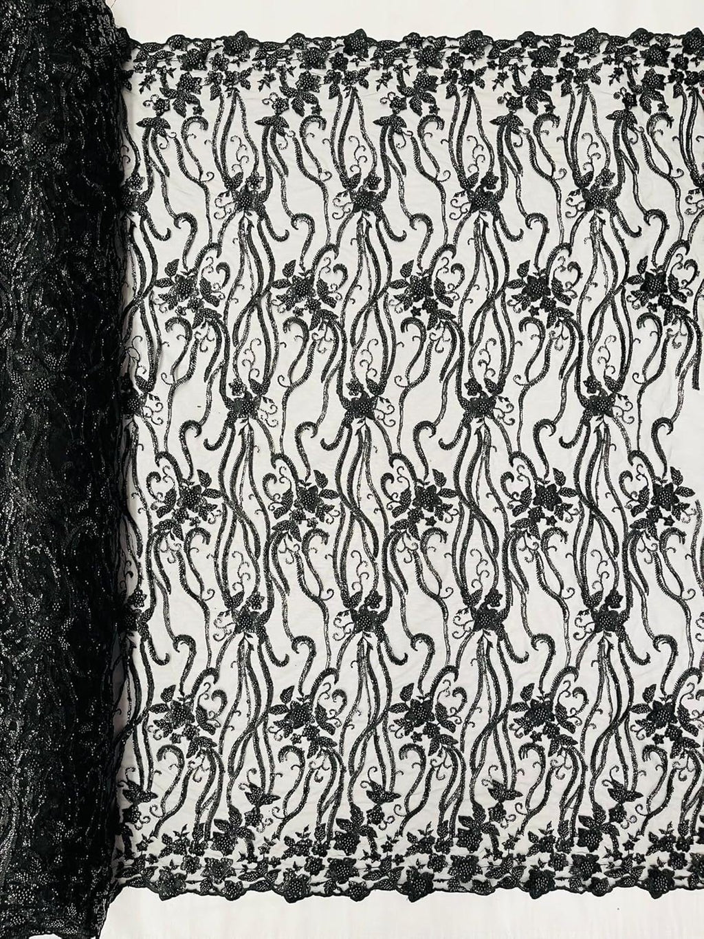 Floral Beaded Lace/Sequin Embroider Lace Fabric - Sold by The Yard. Choose Color Below