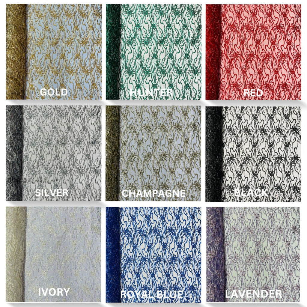 Floral Beaded Lace/Sequin Embroider Lace Fabric - Sold by The Yard. Choose Color Below