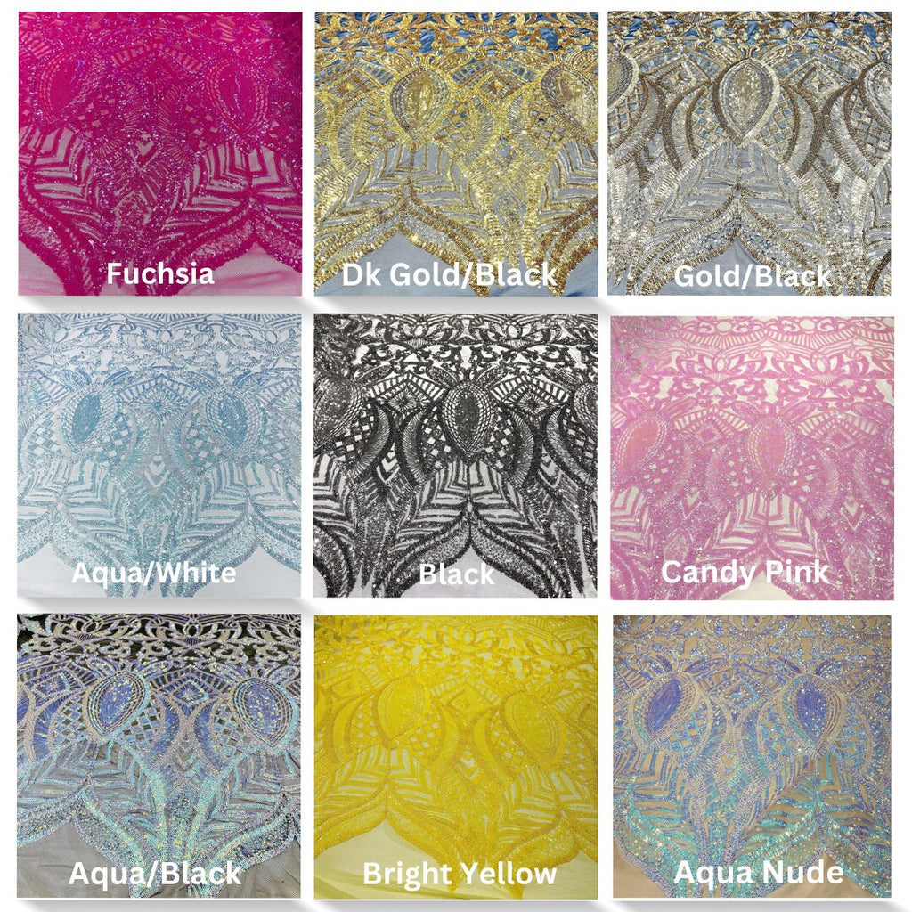 MERMAID - Shiny Sequin Design 4 Way Stretch Mesh Fabric. Sold By The Yard. Choose Color Below