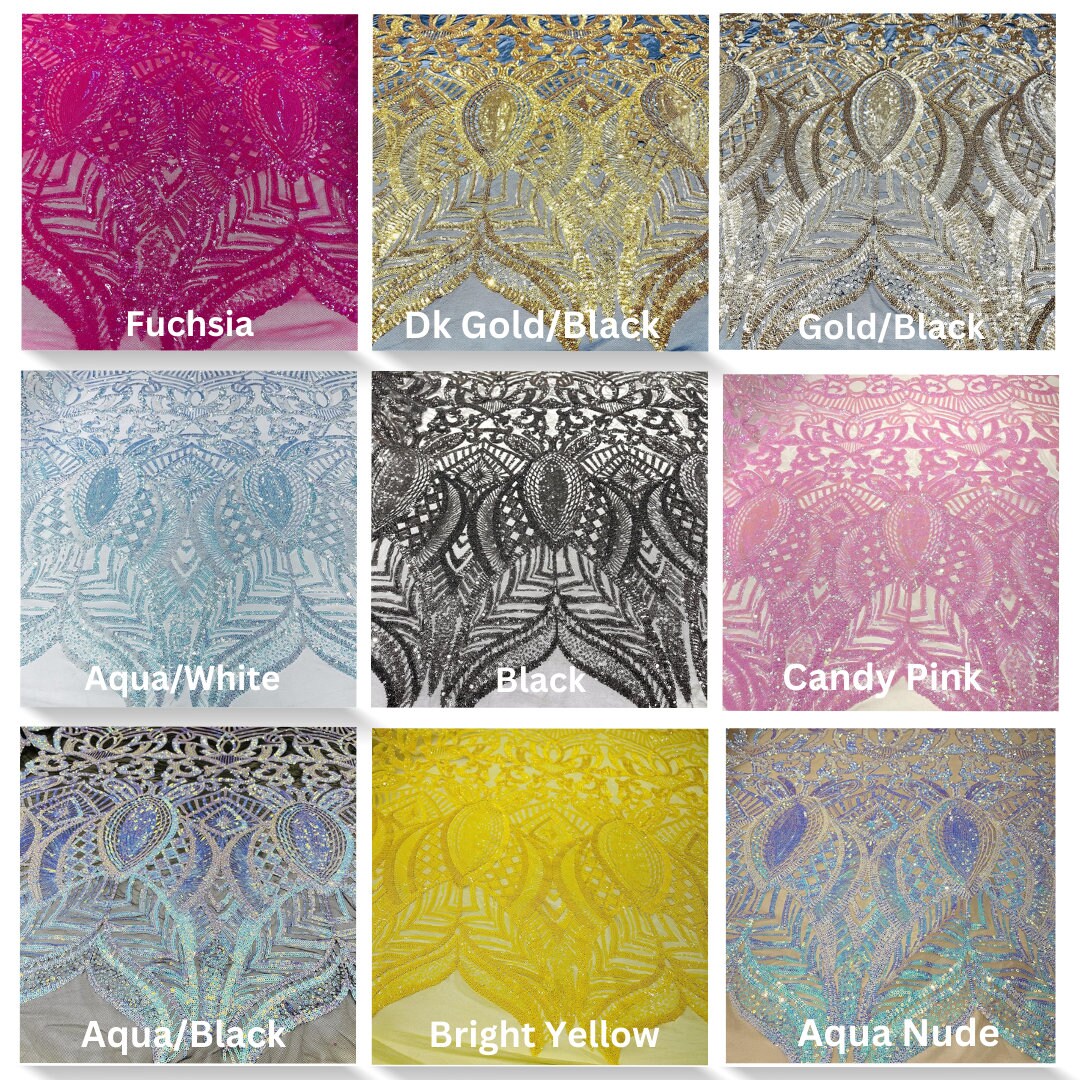 MERMAID - Shiny Sequin Design 4 Way Stretch Mesh Fabric. Sold By The Yard. Choose Color Below