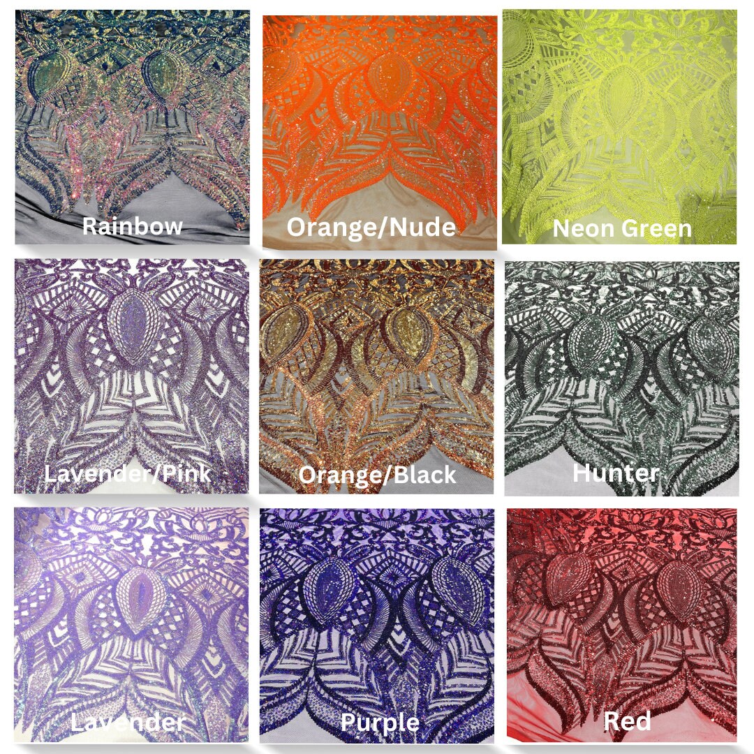 MERMAID - Shiny Sequin Design 4 Way Stretch Mesh Fabric. Sold By The Yard. Choose Color Below