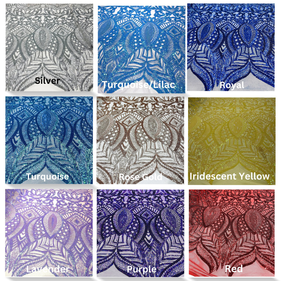 MERMAID - Shiny Sequin Design 4 Way Stretch Mesh Fabric. Sold By The Yard. Choose Color Below
