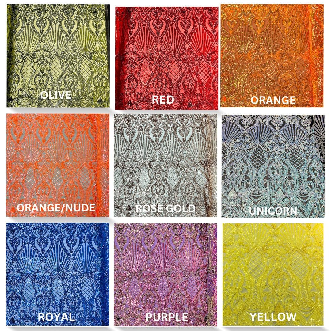 MERMAID TAIL - Shiny Sequin Design 4 Way Stretch Mesh Fabric. Sold By The Yard. Choose Color Below