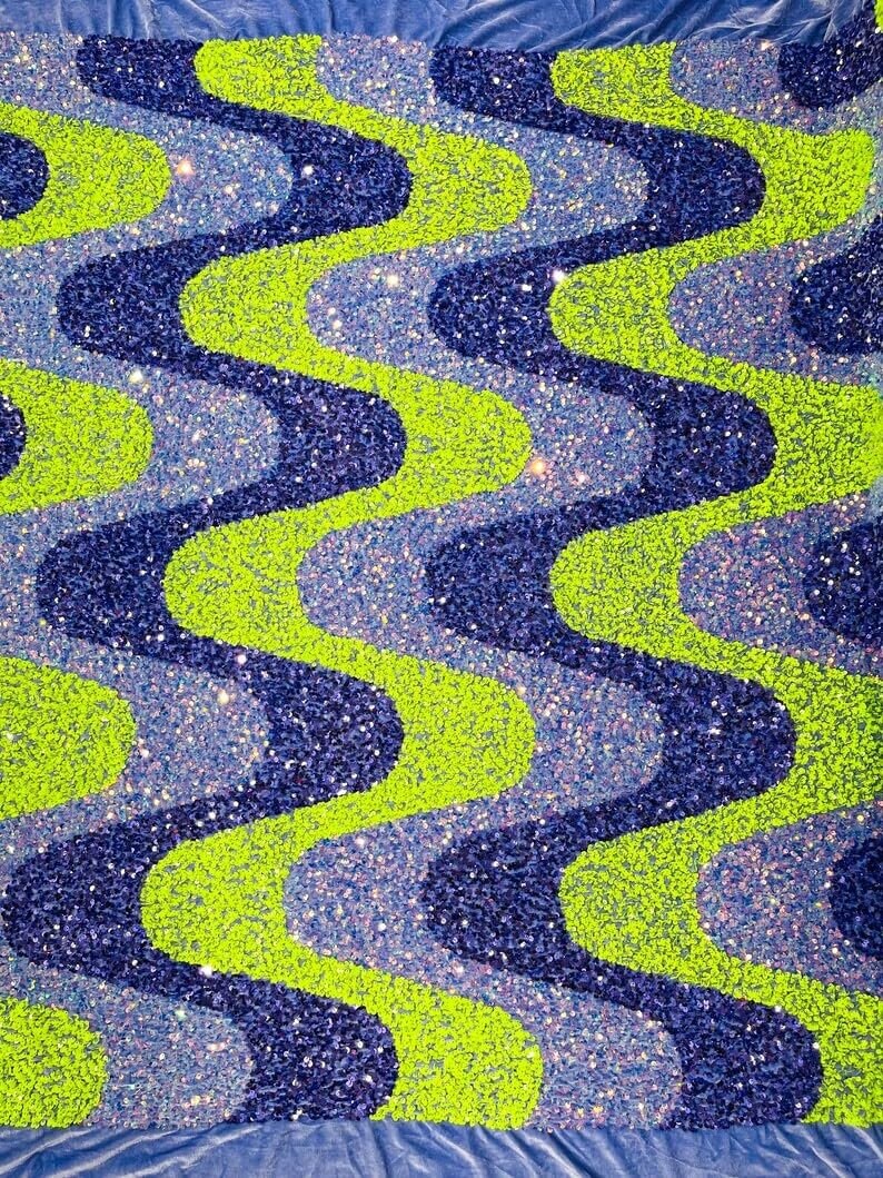 WAVE - Design Stretch Velvet All Over 5mm Shining Sequins 2 Way Stretch, Sold By The yard. Choose Color Below