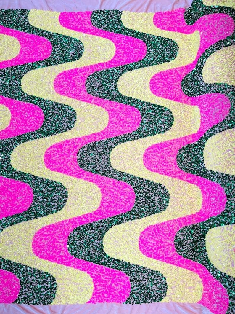 WAVE - Design Stretch Velvet All Over 5mm Shining Sequins 2 Way Stretch, Sold By The yard. Choose Color Below