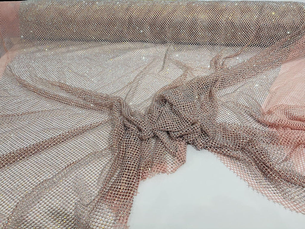 LUXURY - 45" Wide Iridescent Rhinestone On Soft Stretch Fish Net Fabric  - Sold by The Yard. Choose Color Below