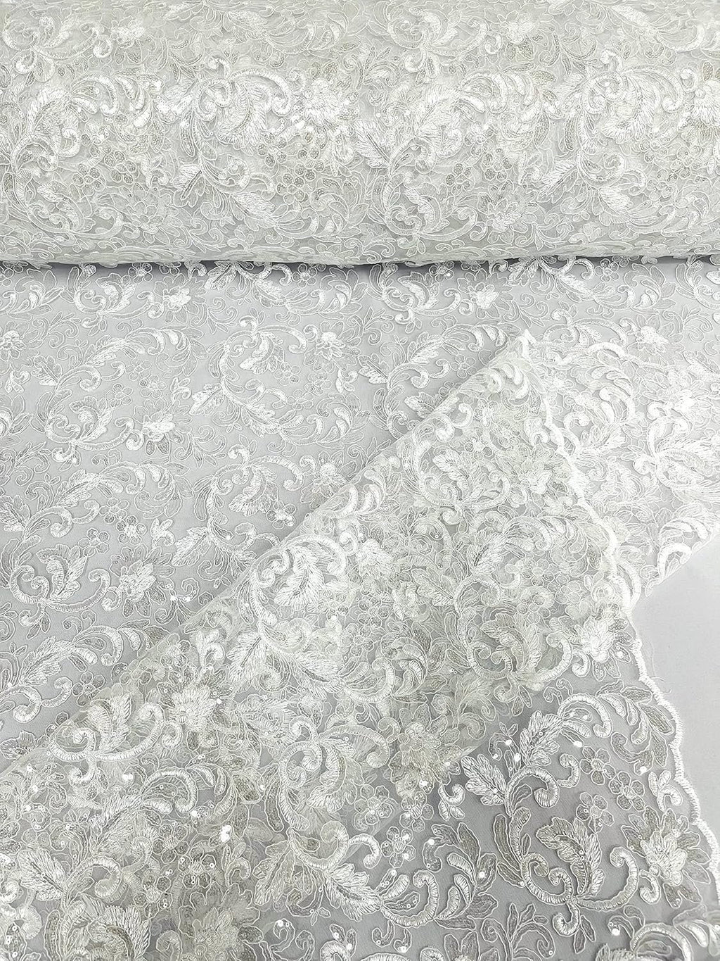 METALLIC - Corded Embroider Flowers with Sequins On A Mesh Lace Prom Fabric. Sold By The Yard. Choose Color Below