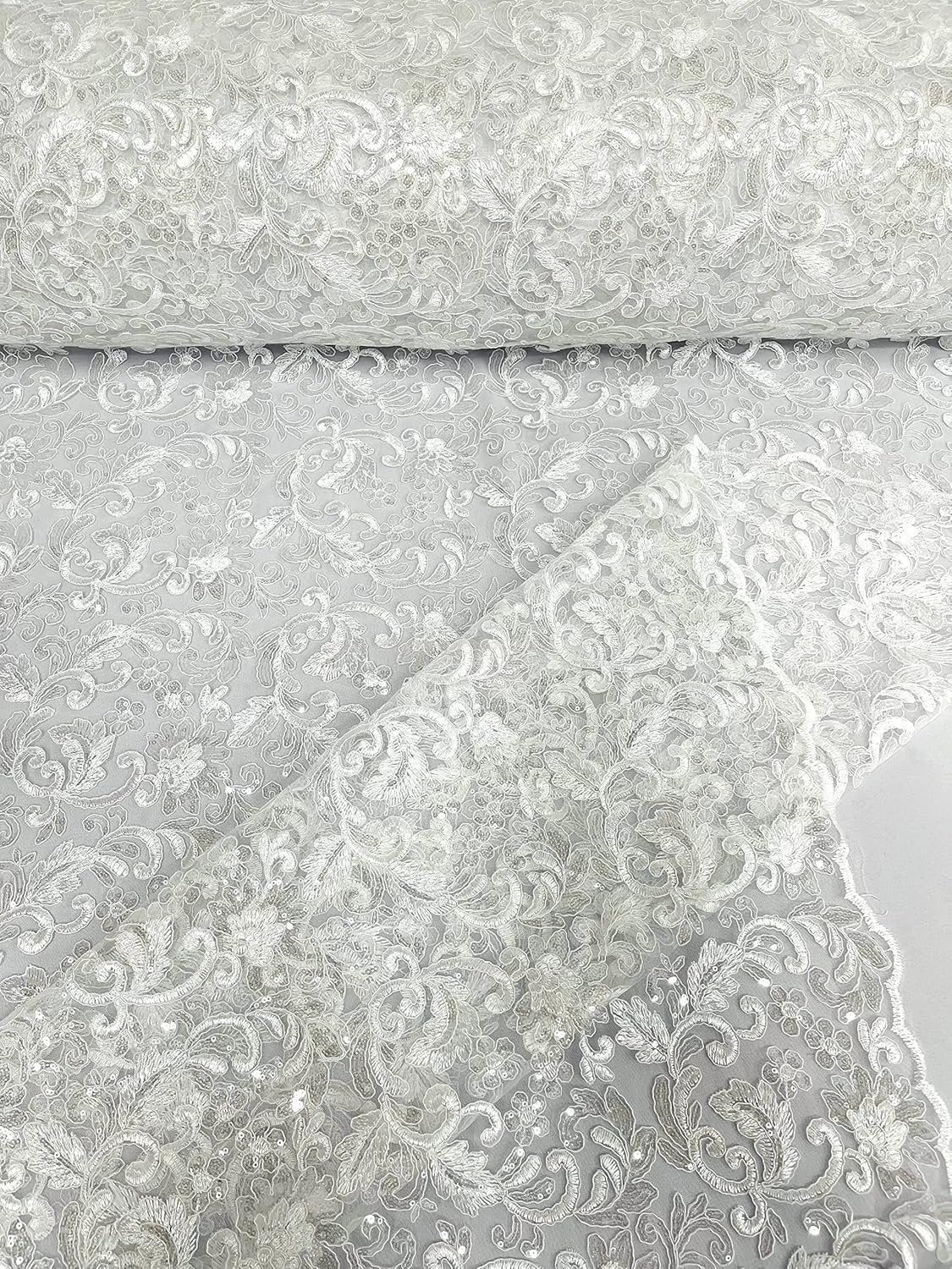 METALLIC - Corded Embroider Flowers with Sequins On A Mesh Lace Prom Fabric. Sold By The Yard. Choose Color Below