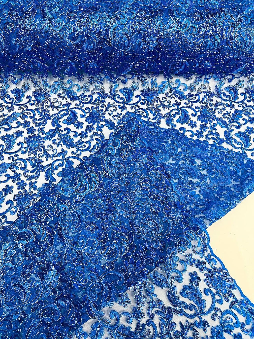 METALLIC - Corded Embroider Flowers with Sequins On A Mesh Lace Prom Fabric. Sold By The Yard. Choose Color Below