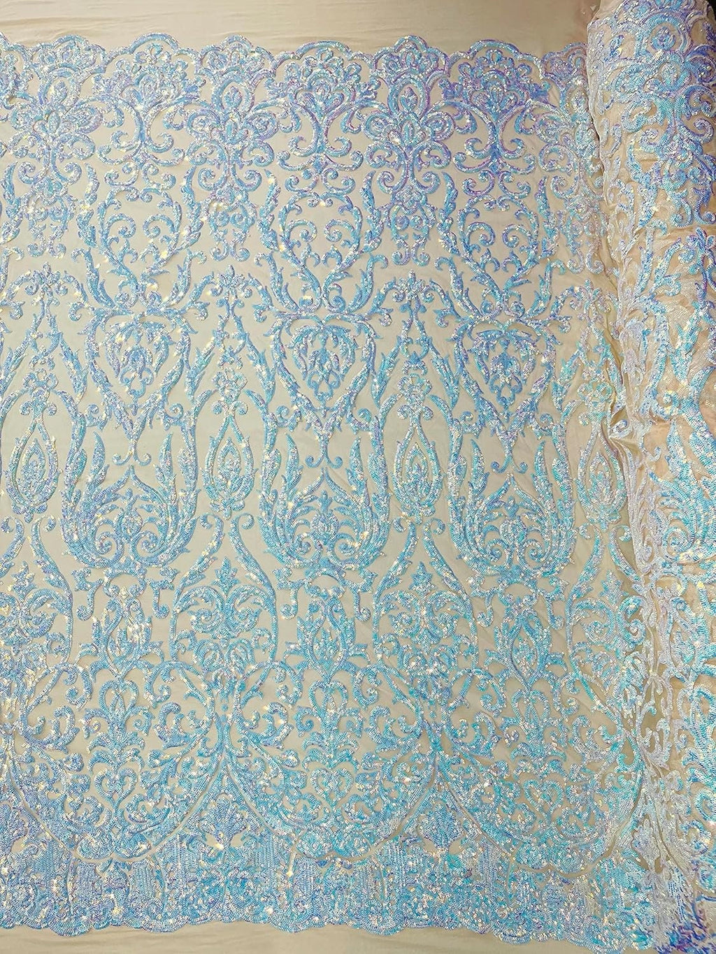 POSEIDON - Shiny Sequin Design 4 Way Stretch Mesh Fabric. Sold By The Yard. Choose Color Below