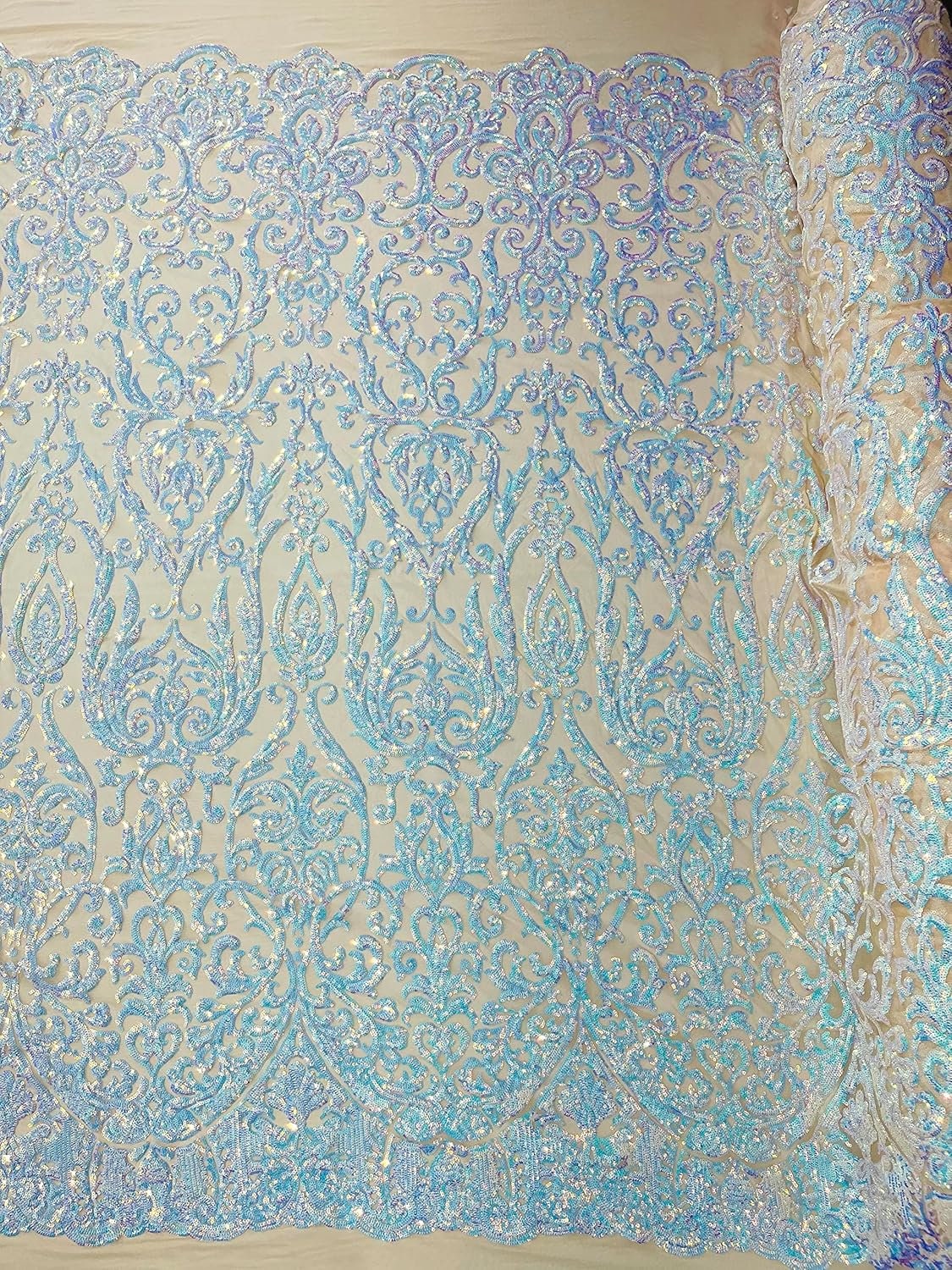 POSEIDON - Shiny Sequin Design 4 Way Stretch Mesh Fabric. Sold By The Yard. Choose Color Below