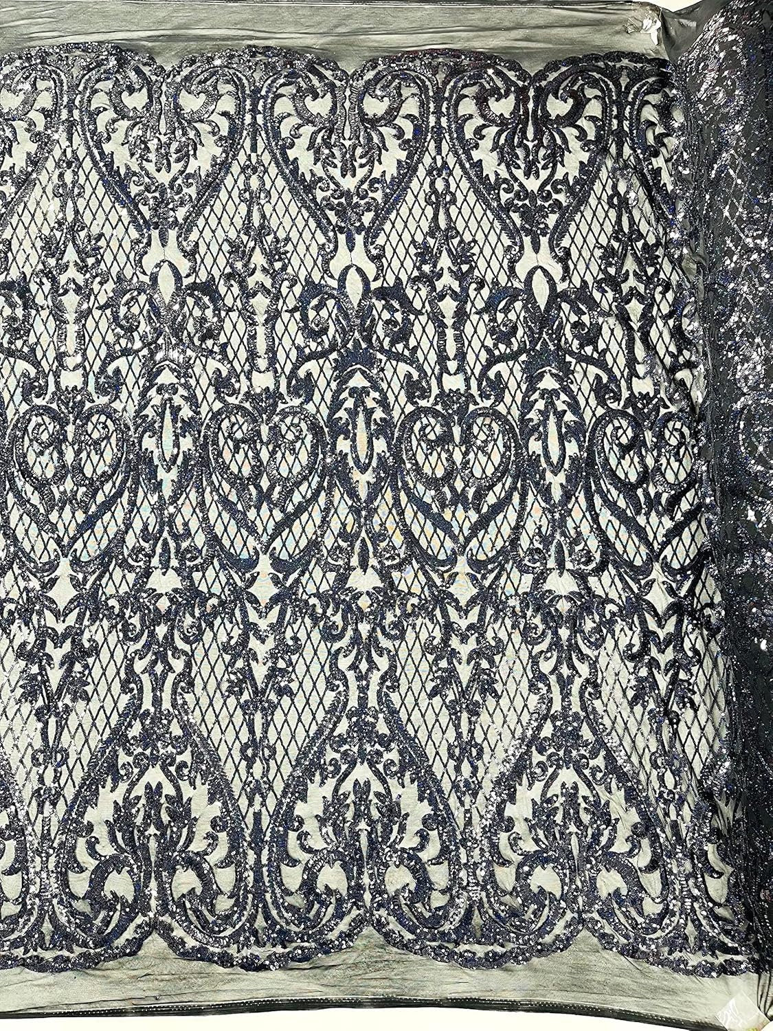 TOP FASHION - Shiny Sequin Design 4 Way Stretch Mesh Fabric. Sold By The Yard. Choose Color Below