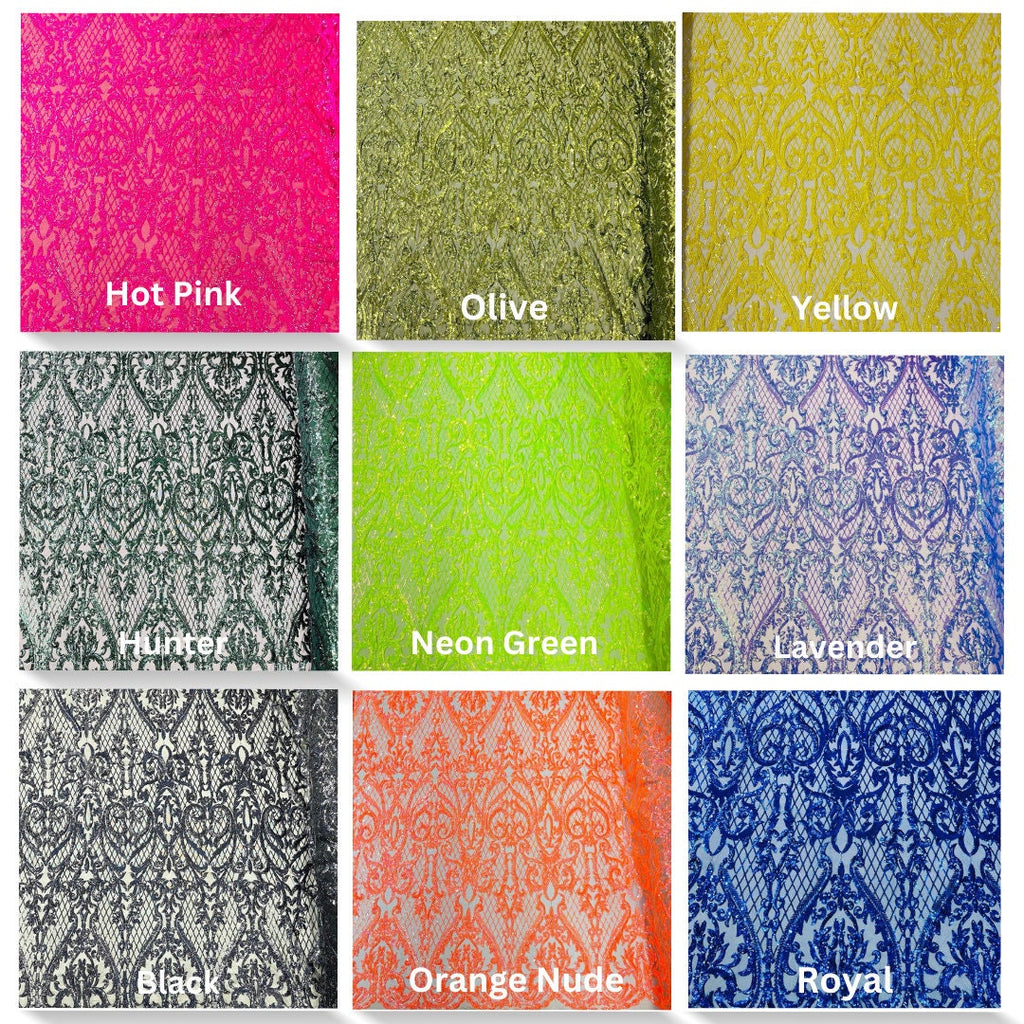 TOP FASHION - Shiny Sequin Design 4 Way Stretch Mesh Fabric. Sold By The Yard. Choose Color Below