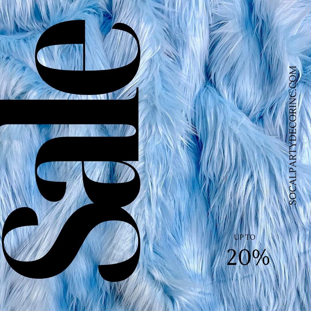 BABY BLUE - Shaggy Long Pile Faux Fur Fabric By The Yard | Faux Fur | High Quality Ultra Soft Fur Fabric By Yard.