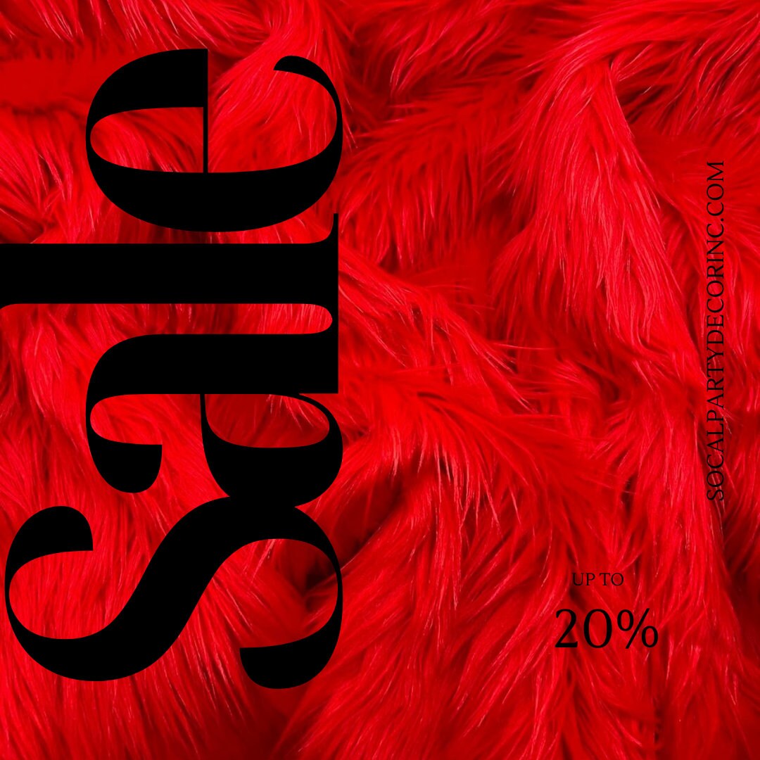 RED - Shaggy Long Pile Faux Fur Fabric By The Yard | Faux Fur | High Quality Ultra Soft Fur Fabric By Yard.