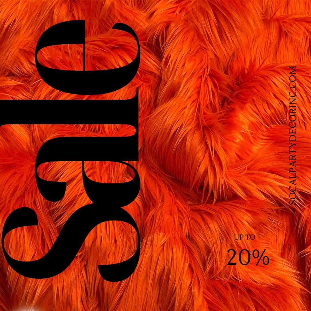 ORANGE - Shaggy Long Pile Faux Fur Fabric By The Yard | Faux Fur | High Quality Ultra Soft Fur Fabric By Yard.